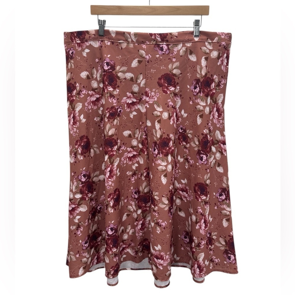 NWT Arula Millie Floral Midi Skirt Dusty Mauve Rose Print High Waist Flowy 3X